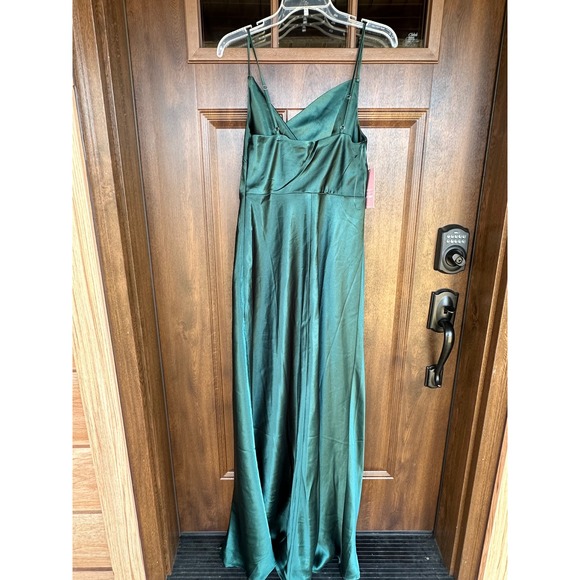 NEW BIRDY GREY Women M Lisa Shiny Satin Emerald Maxi Formal Bridal Dress - Picture 4 of 10